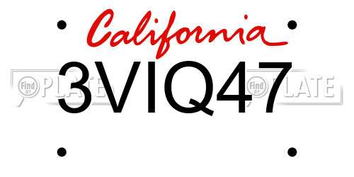 3VIQ47 California License Plate