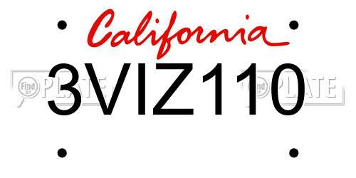3VIZ110 California License Plate