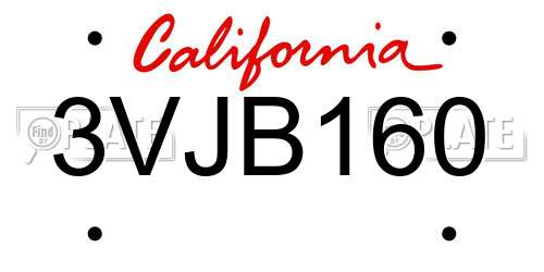 3VJB160 California License Plate