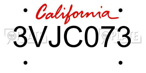 3VJC073 California License Plate