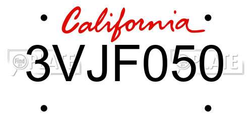 3VJF050 California License Plate