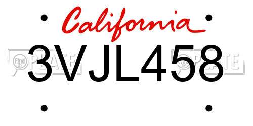 3VJL458 California License Plate