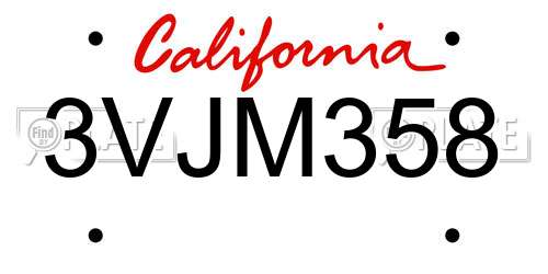 3VJM358 California License Plate