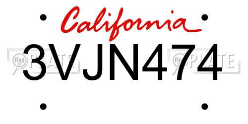 3VJN474 California License Plate