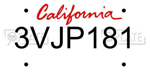 3VJP181 California License Plate