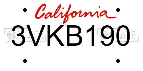 3VKB190 California License Plate