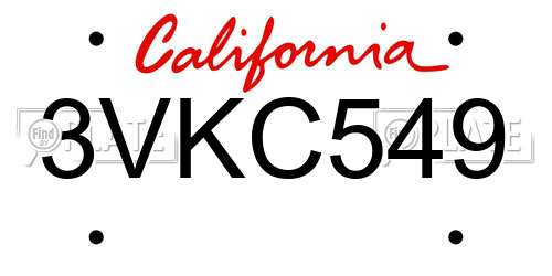 3VKC549 California License Plate