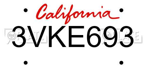 3VKE693 California License Plate