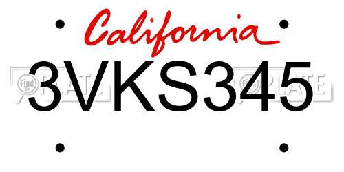 3VKS345 California License Plate