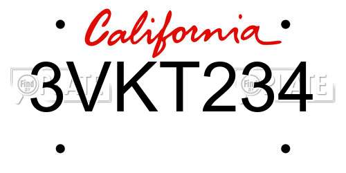 3VKT234 California License Plate