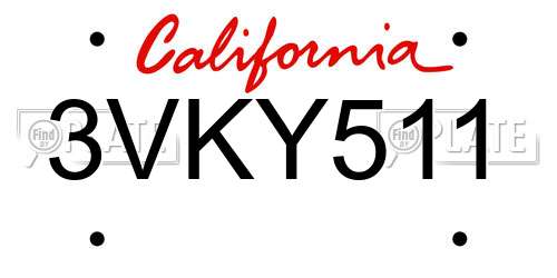 3VKY511 California License Plate