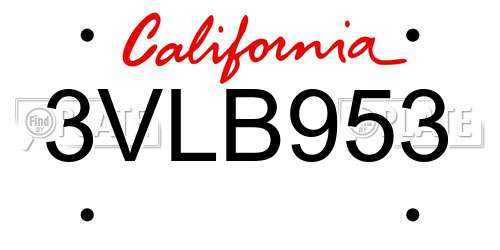 3VLB953 California License Plate