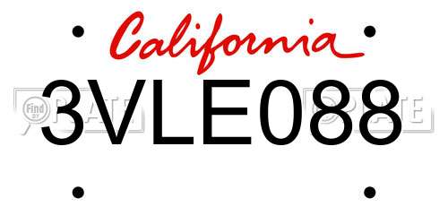 3VLE088 California License Plate
