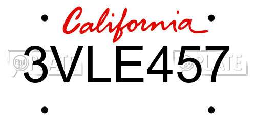 3VLE457 California License Plate