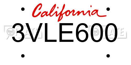 3VLE600 California License Plate