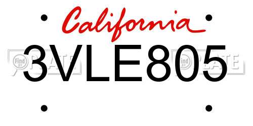 3VLE805 California License Plate