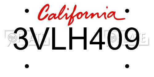 3VLH409 California License Plate
