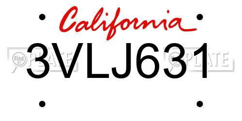 3VLJ631 California License Plate