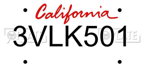 3VLK501 California License Plate