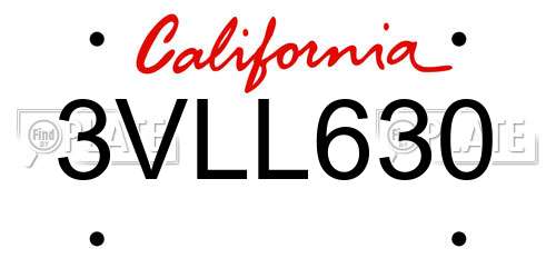 3VLL630 California License Plate