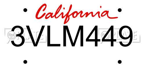 3VLM449 California License Plate