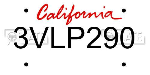 3VLP290 California License Plate