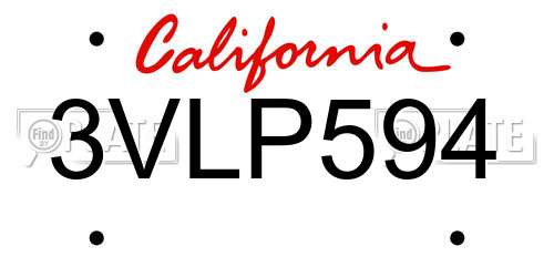 3VLP594 California License Plate