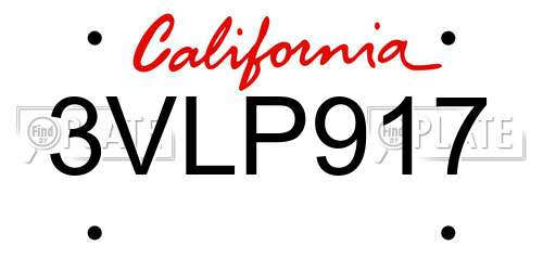 3VLP917 California License Plate