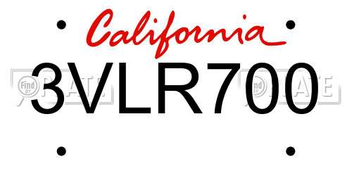 3VLR700 California License Plate