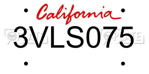 3VLS075 California License Plate