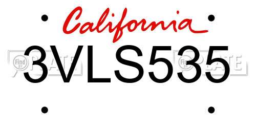 3VLS535 California License Plate