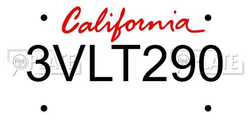 3VLT290 California License Plate