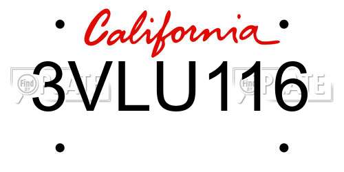 3VLU116 California License Plate
