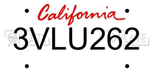 3VLU262 California License Plate