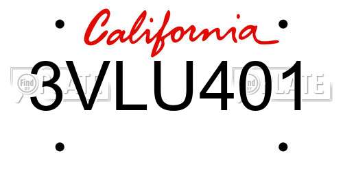 3VLU401 California License Plate