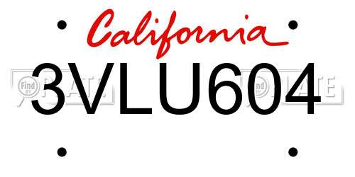 3VLU604 California License Plate