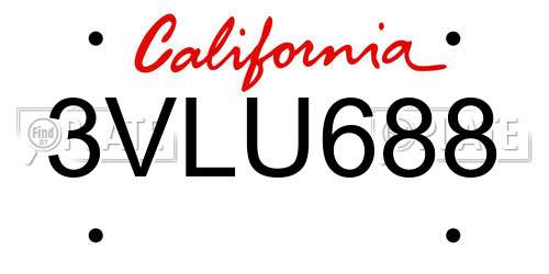 3VLU688 California License Plate