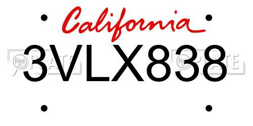 3VLX838 California License Plate