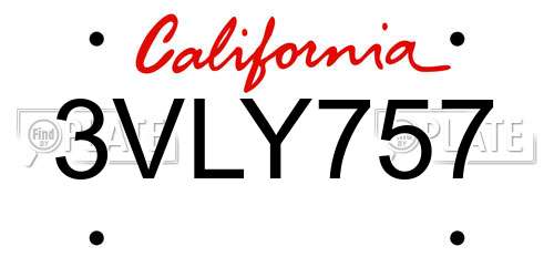 3VLY757 California License Plate