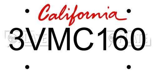3VMC160 California License Plate