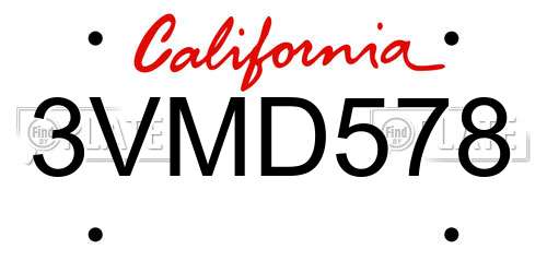 3VMD578 California License Plate