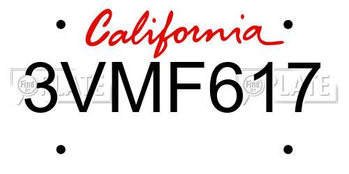 3VMF617 California License Plate