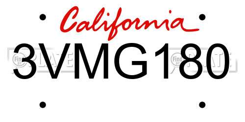 3VMG180 California License Plate
