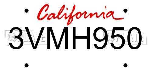 3VMH950 California License Plate