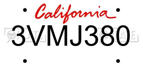 3VMJ380 California License Plate