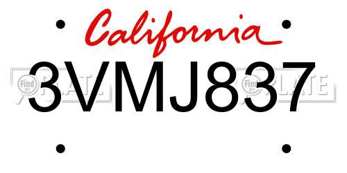 3VMJ837 California License Plate