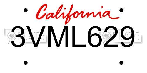 3VML629 California License Plate
