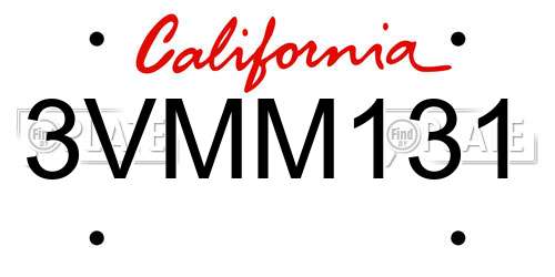 3VMM131 California License Plate