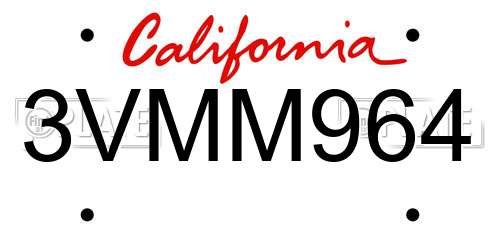 3VMM964 California License Plate
