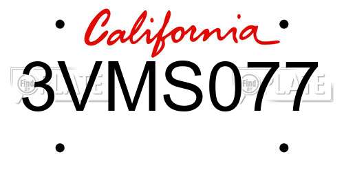 3VMS077 California License Plate